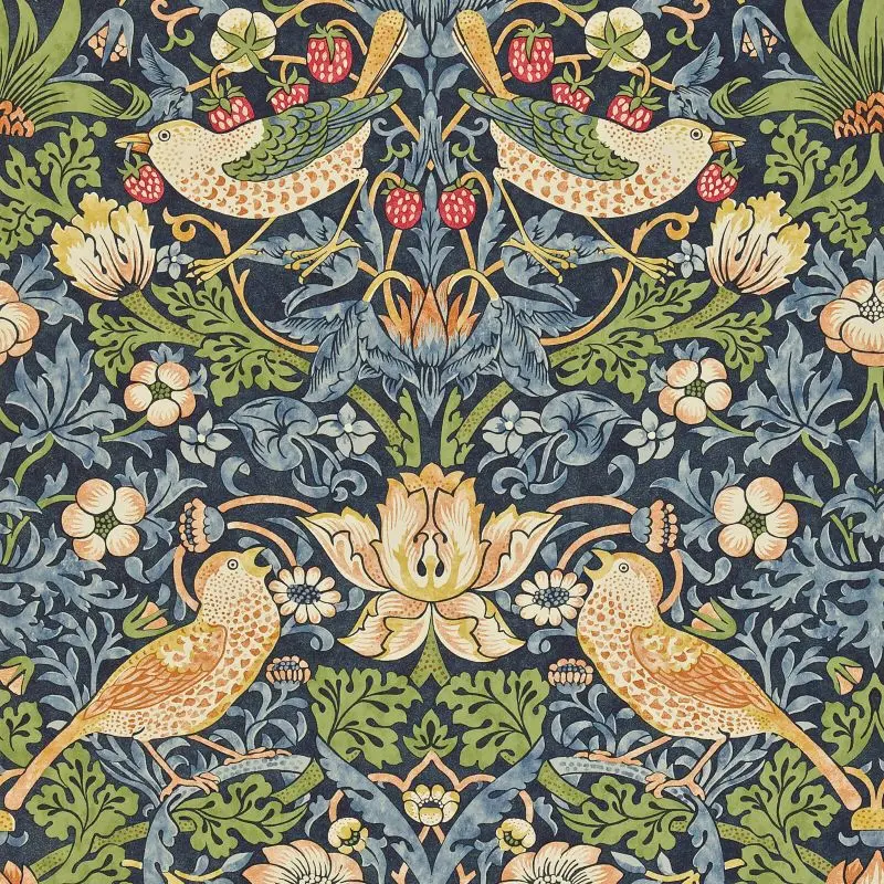 Morris & Co Strawberry Thief Wallpaper - Indigo/Mineral Sample 1