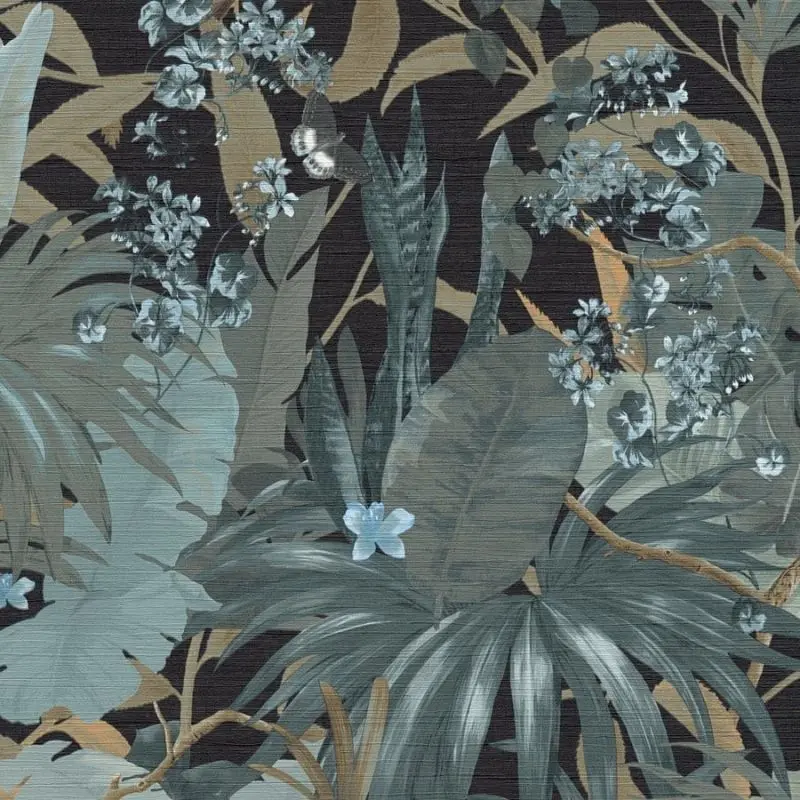 Desert Lodge Botanical Leaf Black And Green Wallpaper 1