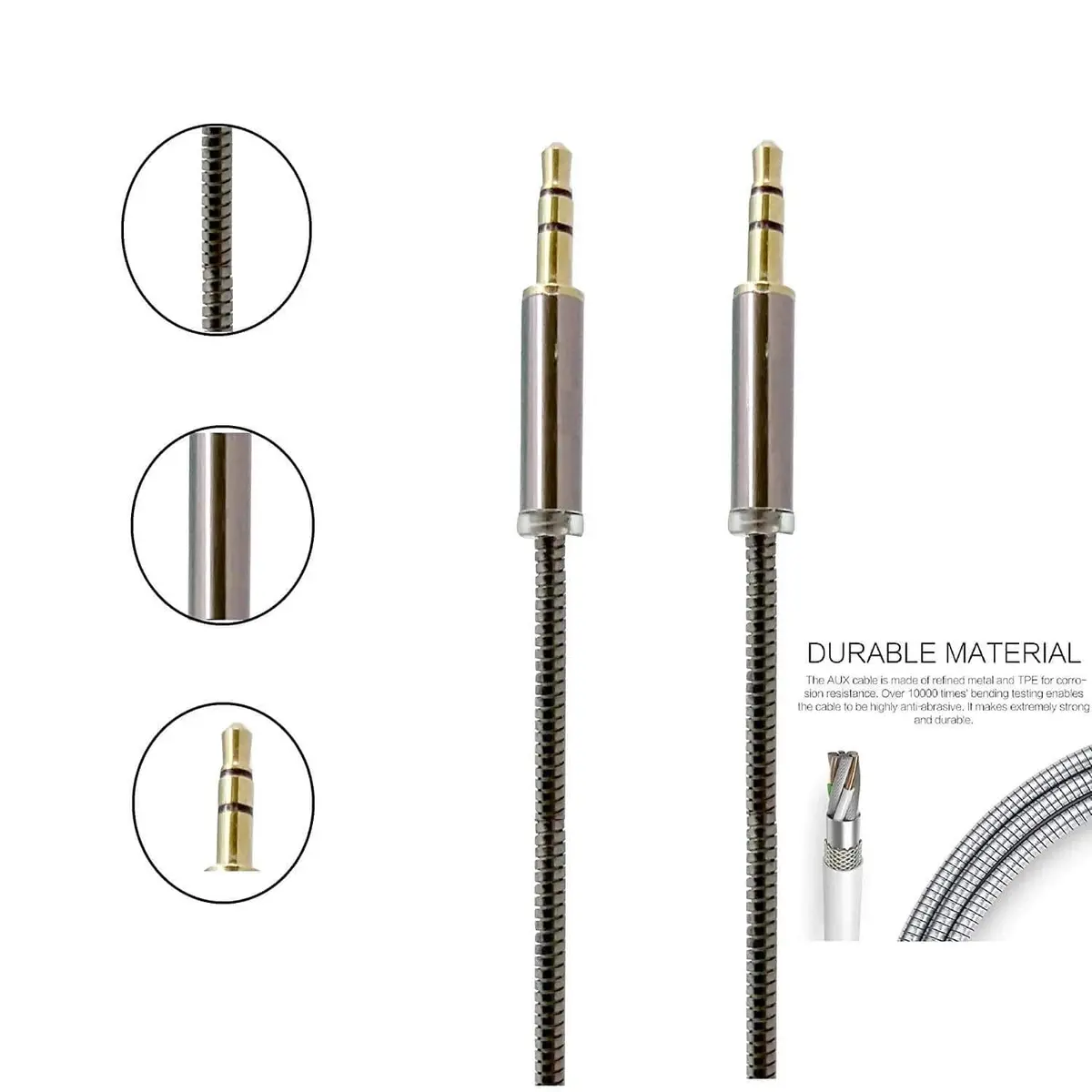 Transton Metal Braided Aux Cable 3.5Mm Male To 3.5Mm Male Unbreakable Cable 1M 2