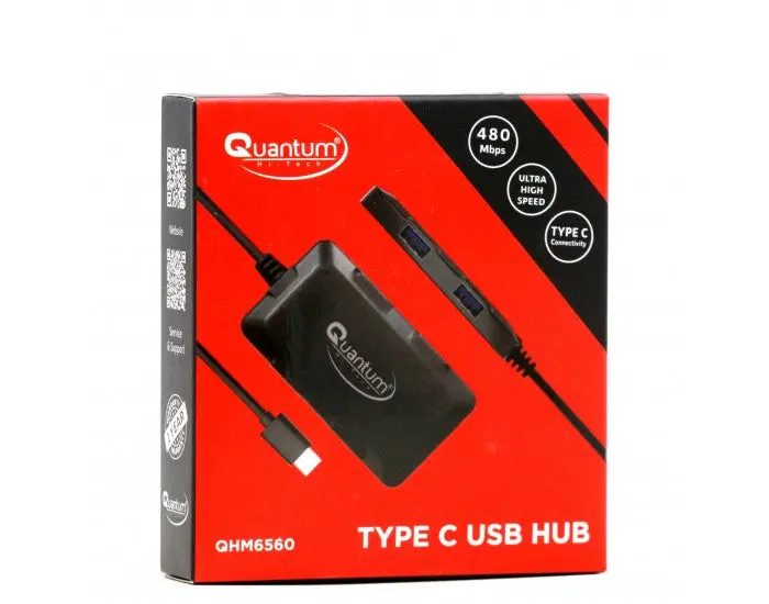 Quantum 6560 Type C 4 Port 2.0 Usb Hub  (Black) Usb Port V 2.1 1