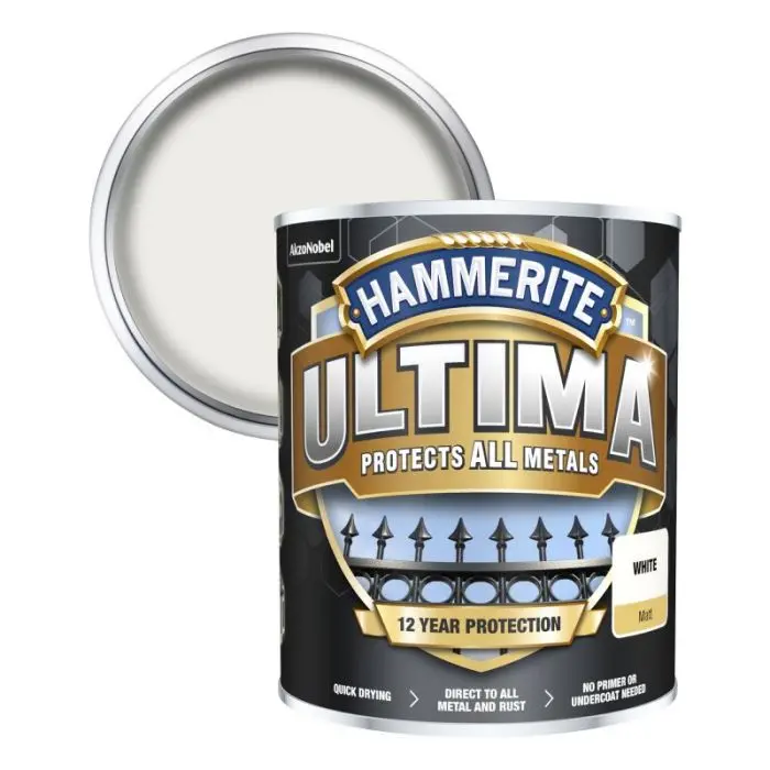 Hammerite Ultima Matt Metal Paint - White 750Ml 1