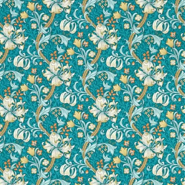 Clarke & Clarke Golden Lily Wallpaper - Teal Sample 1