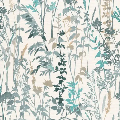 Watercolour Wild Flower Wallpaper Teal Sample 1