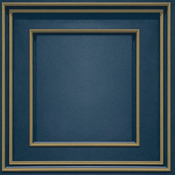 Amara Wood Panel Effect Wallpaper - Navy Gold Sample 1