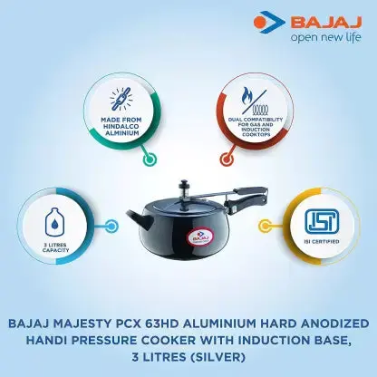 Bajaj Majesty Pcx 63Hd 3 L Induction Bottom Pressure Cooker  (Hard Anodized) 1