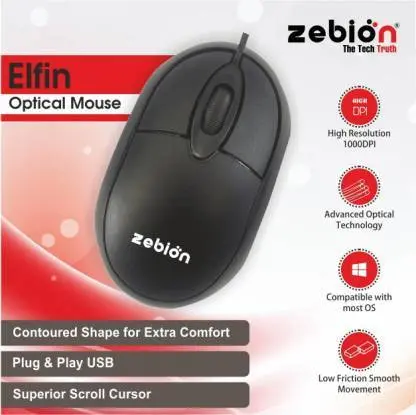 Zebion Elfin Wired Optical Mouse  (Usb 2.0, Black) 1