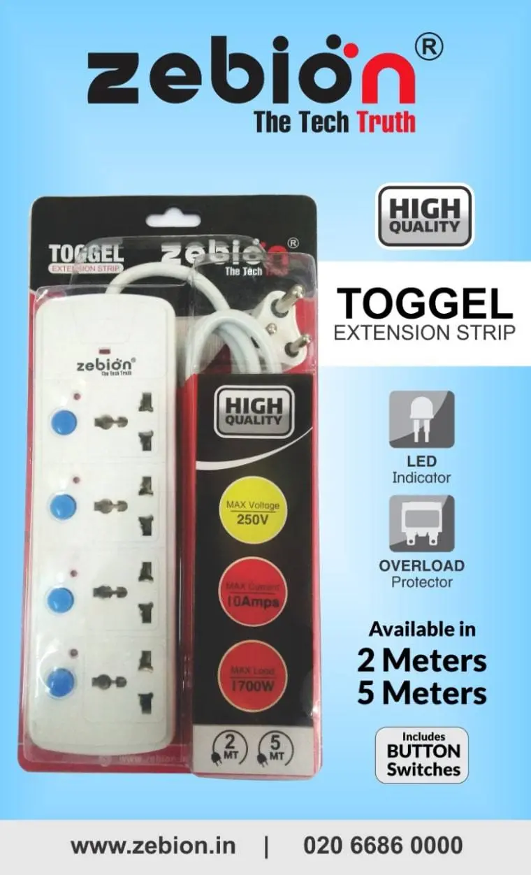 Zebion Pure Power Toggel 4 Strip Surge Protector (5-Meter White) 1