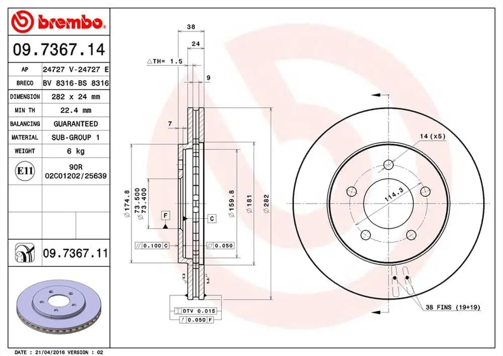 Brembo 09.7367.11 Uv-Coated Premium Brake Rotors 1